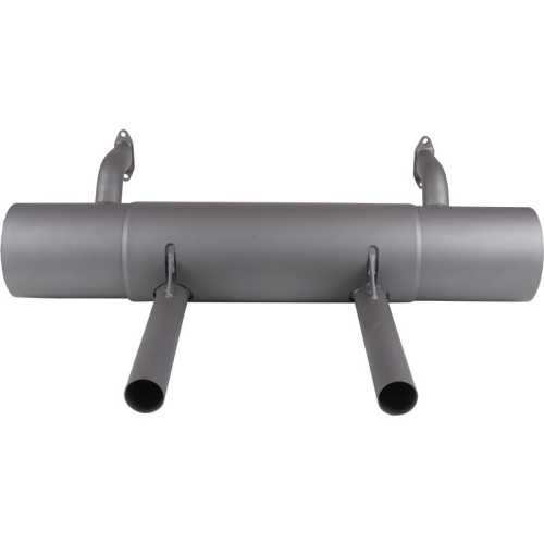 Porsche 356 A/B/C Exhaust rear, Sport, with two tail pipes in Carrera style. Deep sporty sound. Tail pipes constructed to fit perfectly with Carrera rear lower panel, but will come out just under the car body on "non Carreras"