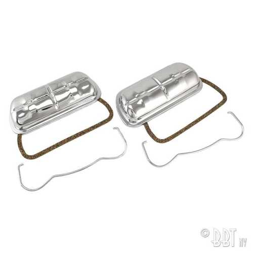 Chrome stock style valve cover with clips, as pair