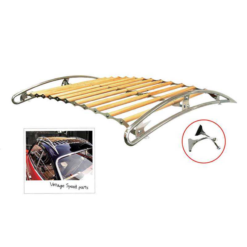 Dachgepäckträger mit Holzlatten, Edelstahl, Vintage Speed