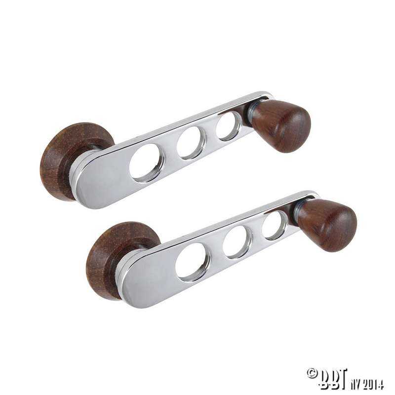 Window crank set rose wood/chrome as pair