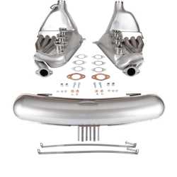 Sport exhaust set with dual center Ø63 mm "GT3" outlets including "Big Bore" heat exchanger with Ø41 mm tubes. For 2.7/3.0 models also add oil tubes and remove lower rear panel Porsche 911 F-Modell